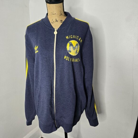 Adidas Michigan Wolverines Classic Striped Sleeve Zip Up Sweatshirt Large - Picture 10 of 10